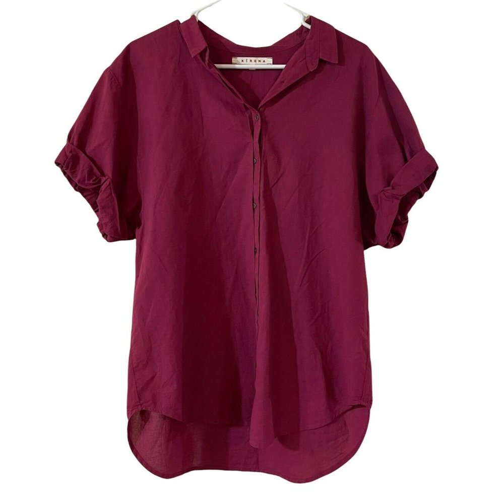 Xirena Channing Shirt Size Medium Button Down Shirt Collar Rolled Short Sleeves